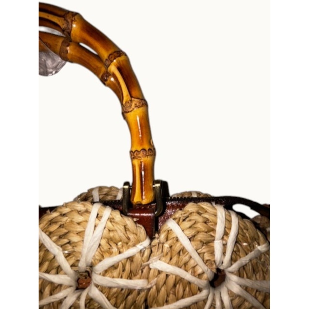 Patricia Nash Palmarola Beige/Brown Straw Satchel Bamboo Women's Handbag - Picture 5 of 16